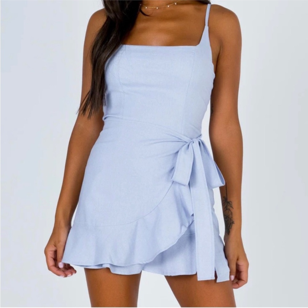 Oh Polly Sky Blue Mini Dress with Bow
